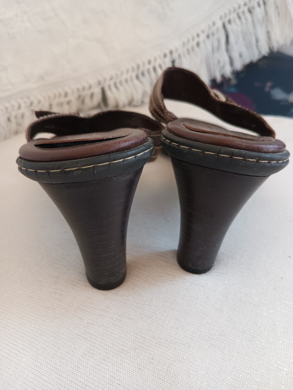 Nickels Brown Leather Open Toe Mid Heel Sandal Heels - Picture 8 of 9